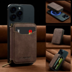 Magnetic Attraction Zipper Leather Card Slot Wallet for iPhone 17 Samsung Galaxy Google Xiaomi Phone MagSafe Magnetic Phone Bag